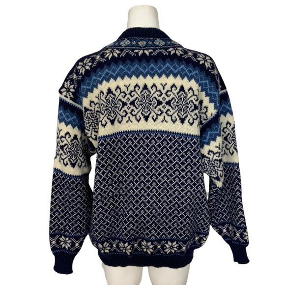 Nordstrikk Virgin Wool Cardigan Sweater L Blue Fair Isle Norway Nordic Hippie - Picture 2 of 12